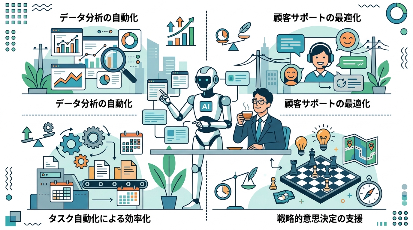 AIエージェントによる業務効率化と生産性向上のイメージ