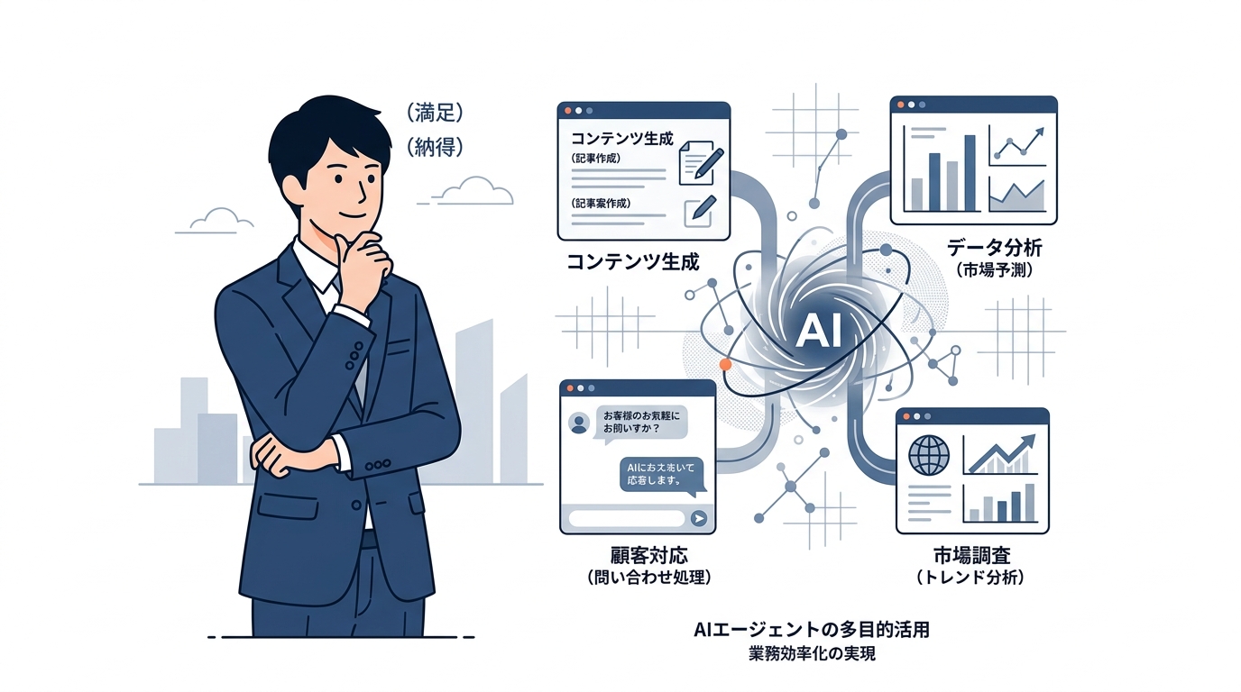 AIエージェントが多様な業務を自動化している様子
